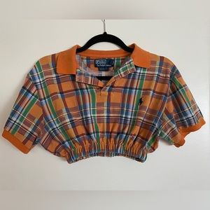 Vintage Polo Ralph Lauren orange plaid reworked cropped top